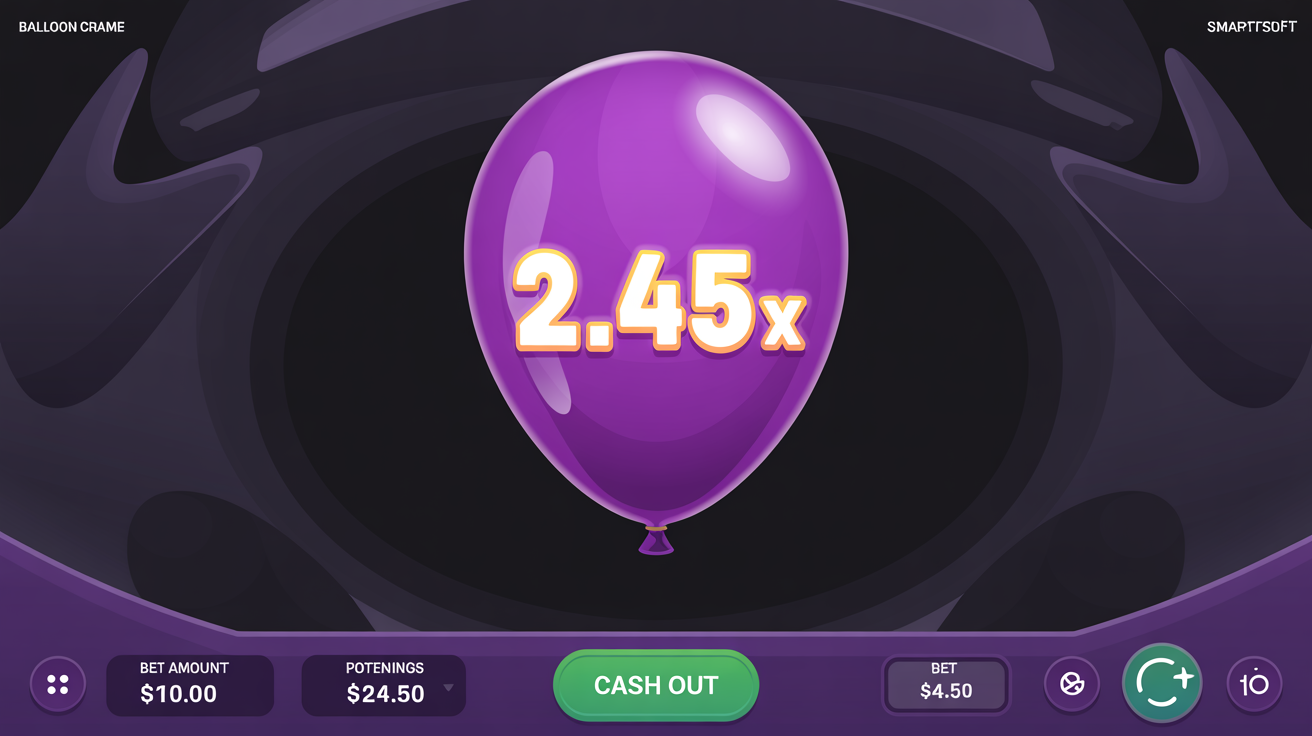 Balloon game interface showing 3D balloon and multiplier