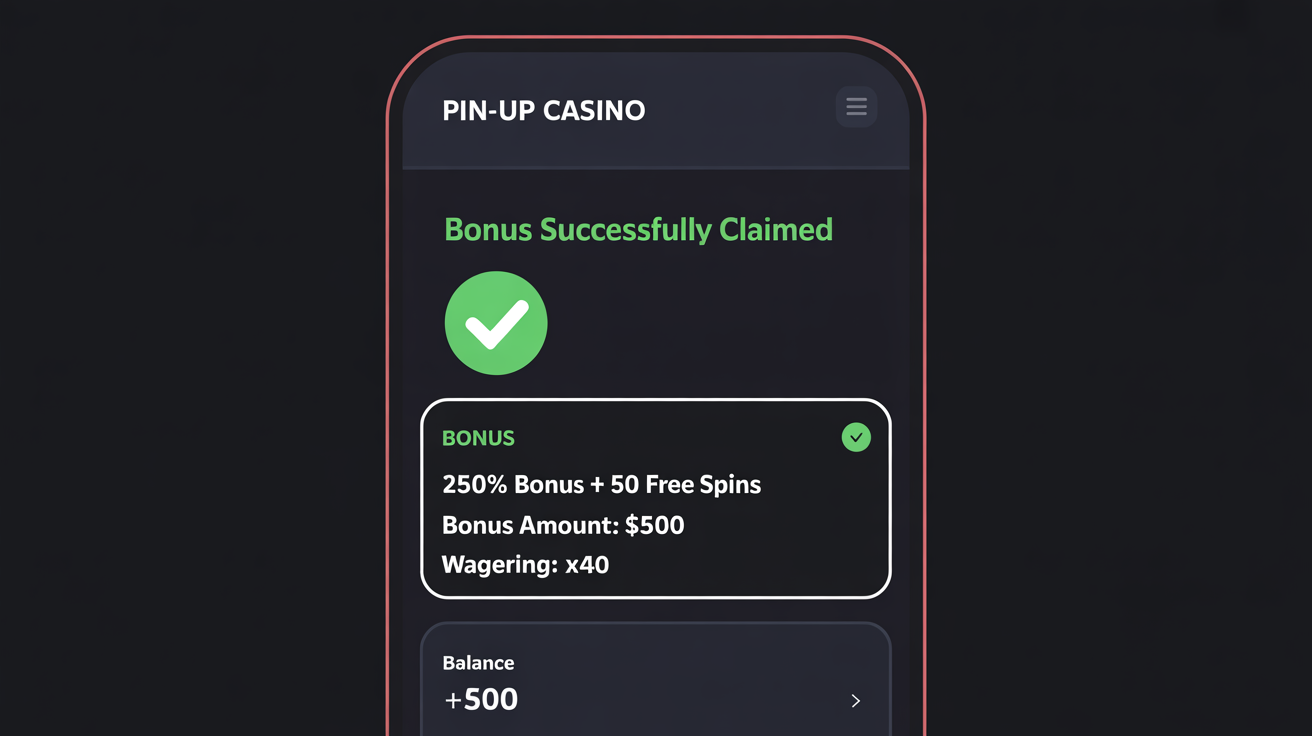 Pin-Up Casino bonus interface showing welcome offer
